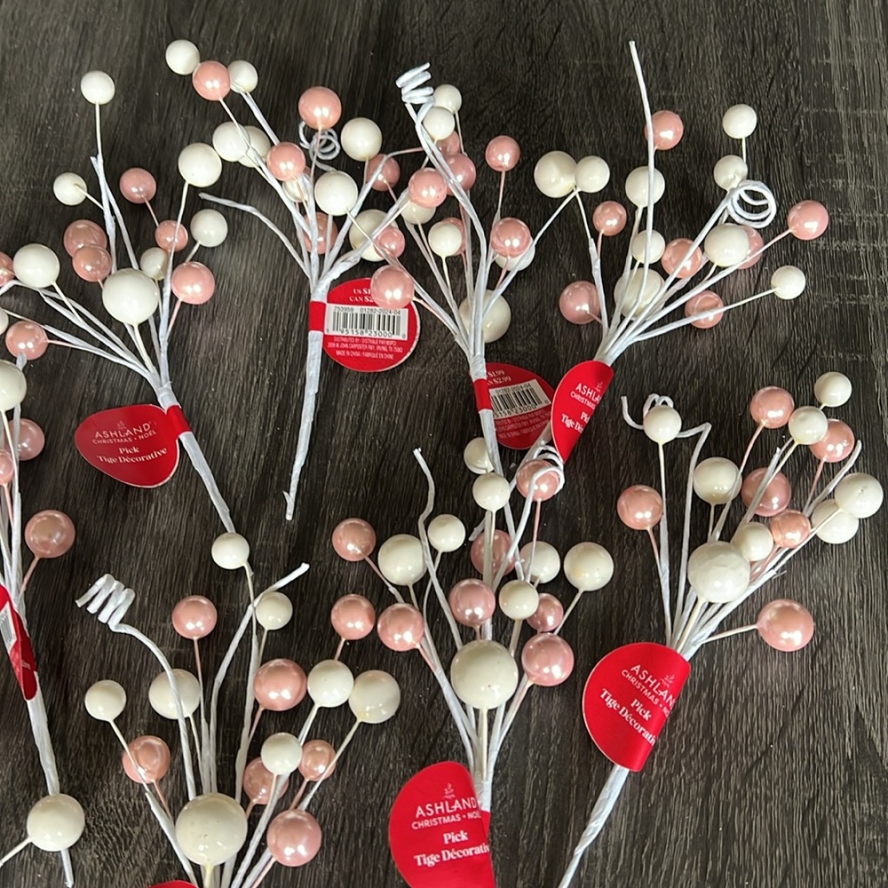 Set of 10 White and Pink Decorative Stems